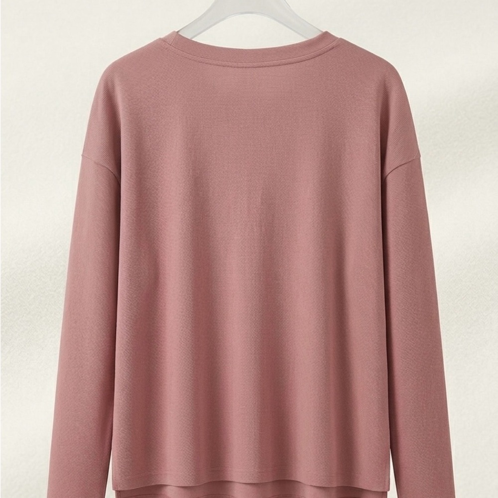 NWT Halara Waffle Knit Henley Top L Oversized Dusty Rose Athleisure Lounge - Picture 3 of 8